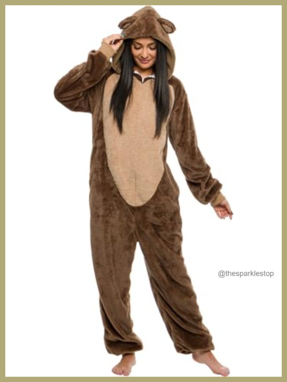 Slim Fit Sherpa Animal One Piece Pajama Plush Hooded Cosplay Costume